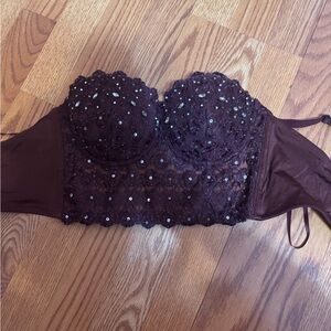Windsor Brown Sequin Lace Bustier